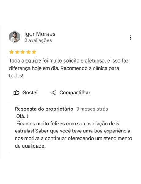 Avaliação real de tutor no Google